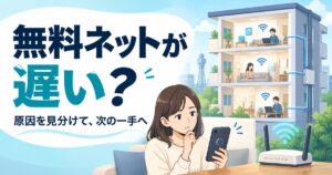 マンションの無料インターネットが遅い原因を調べる記事のアイキャッチ